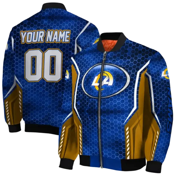 personalized los angeles rams power plate blue bomber jacket fashion forward