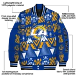 personalized los angeles rams pyramid shapes blue varsity jacket best selling