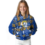personalized los angeles rams pyramid shapes blue varsity jacket best selling