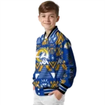 personalized los angeles rams pyramid shapes blue varsity jacket best selling