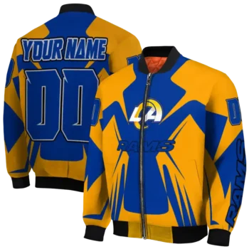 personalized los angeles rams spider mark blue orange crocs bomber jacket fashion forward