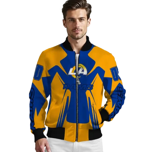 personalized los angeles rams spider mark blue orange crocs bomber jacket high quality