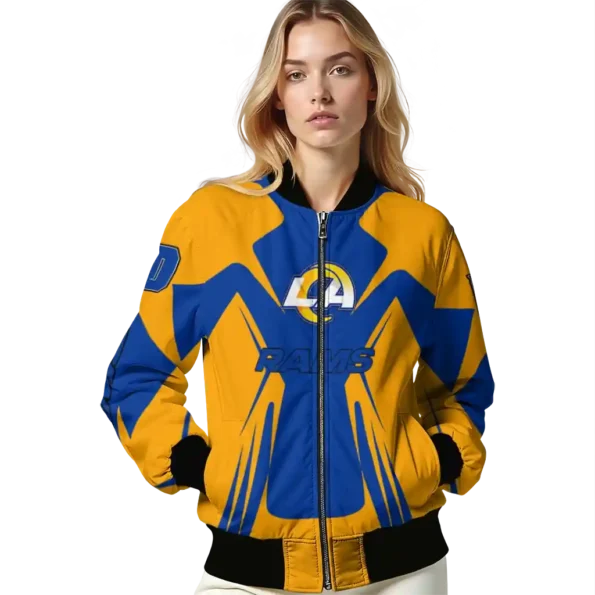 personalized los angeles rams spider mark blue orange crocs bomber jacket latest model