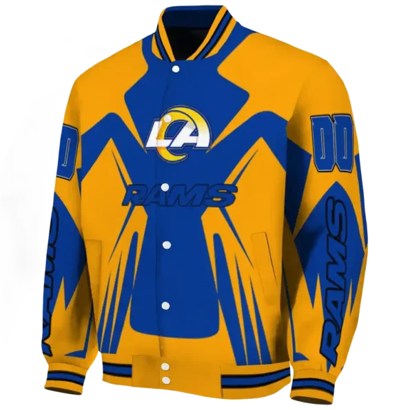 personalized los angeles rams spider mark blue orange crocs varsity jacket best selling