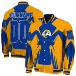 personalized los angeles rams spider mark blue orange crocs varsity jacket best selling