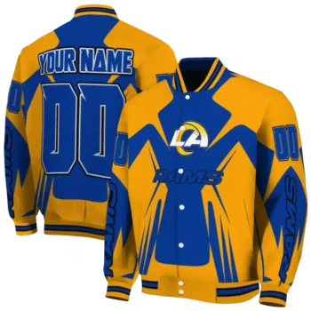 personalized los angeles rams spider mark blue orange crocs varsity jacket fashion forward