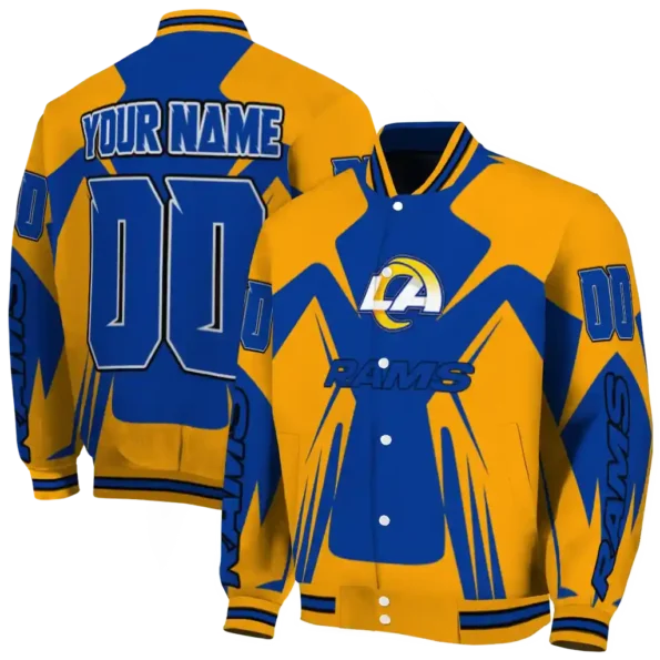 personalized los angeles rams spider mark blue orange crocs varsity jacket fashion forward