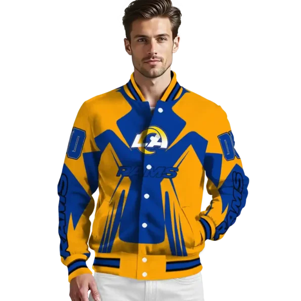 personalized los angeles rams spider mark blue orange crocs varsity jacket high quality
