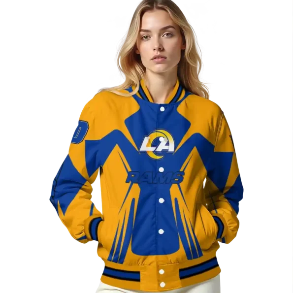 personalized los angeles rams spider mark blue orange crocs varsity jacket latest model