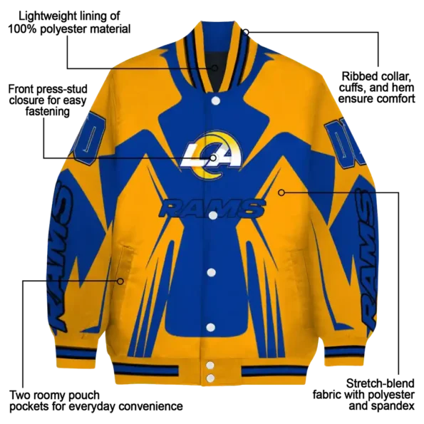 personalized los angeles rams spider mark blue orange crocs varsity jacket new arrival