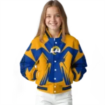 personalized los angeles rams spider mark blue orange crocs varsity jacket best selling
