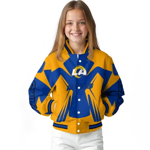 personalized los angeles rams spider mark blue orange crocs varsity jacket top rated