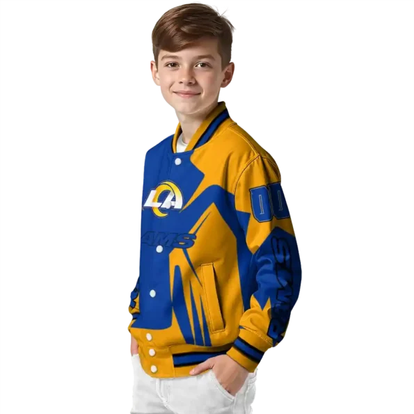 personalized los angeles rams spider mark blue orange crocs varsity jacket trendy