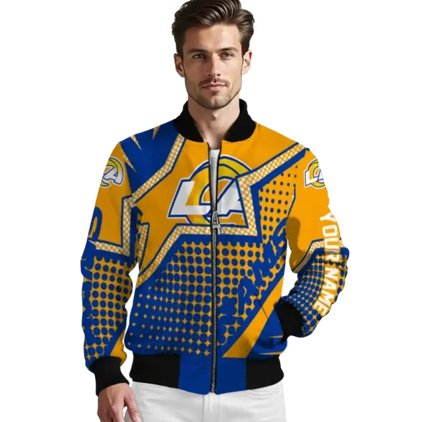 personalized los angeles rams star burst blue bomber jacket high quality