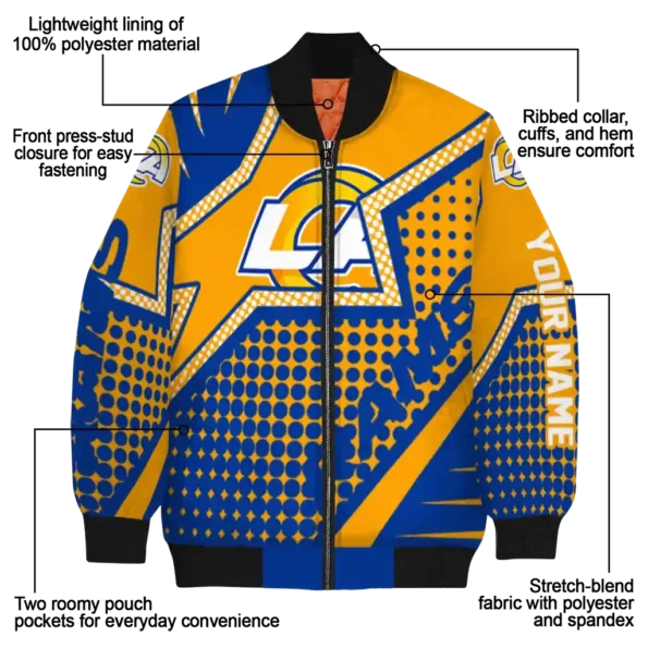 personalized los angeles rams star burst blue bomber jacket new arrival