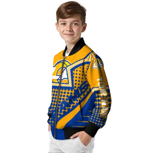 personalized los angeles rams star burst blue bomber jacket trendy