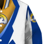 personalized los angeles rams v stripes blue white varsity jacket best selling