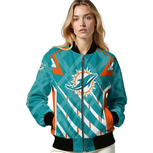 personalized miami dolphins chevron angles aqua bomber jacket latest model