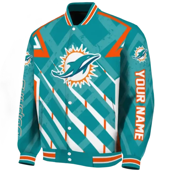 personalized miami dolphins chevron angles aqua varsity jacket best selling