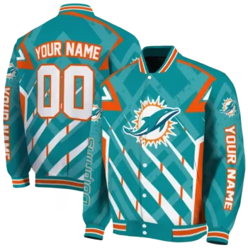personalized miami dolphins chevron angles aqua varsity jacket fashion forward