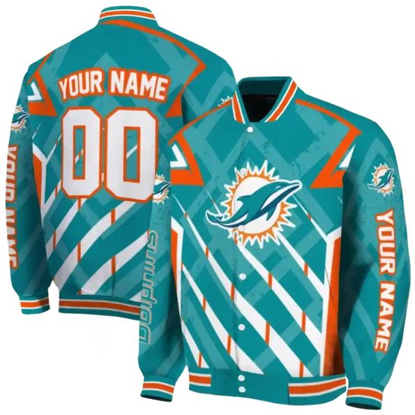 personalized miami dolphins chevron angles aqua varsity jacket fashion forward
