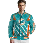personalized miami dolphins chevron angles aqua varsity jacket best selling