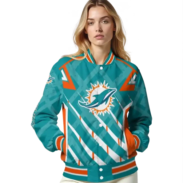 personalized miami dolphins chevron angles aqua varsity jacket latest model