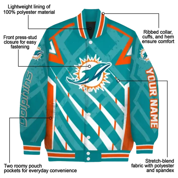 personalized miami dolphins chevron angles aqua varsity jacket new arrival