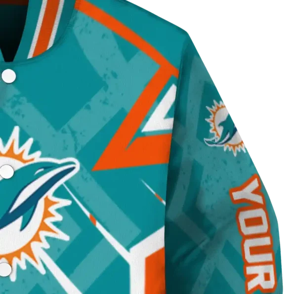 personalized miami dolphins chevron angles aqua varsity jacket premium grade