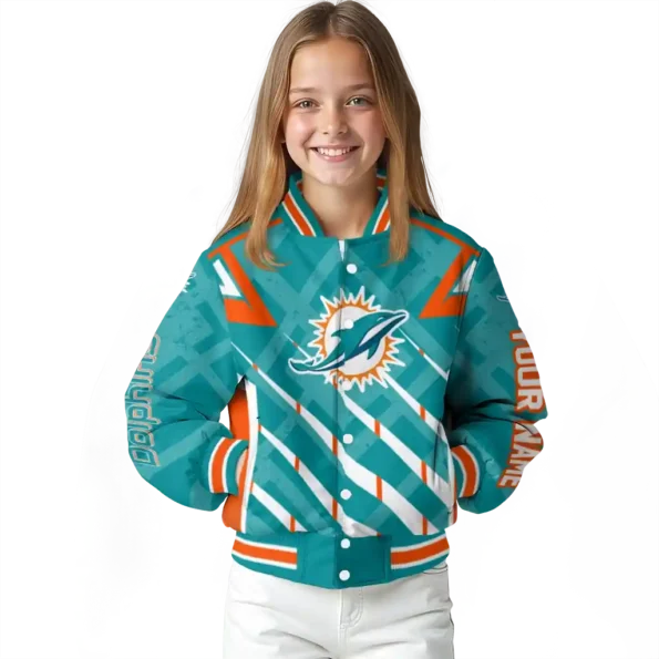 personalized miami dolphins chevron angles aqua varsity jacket top rated