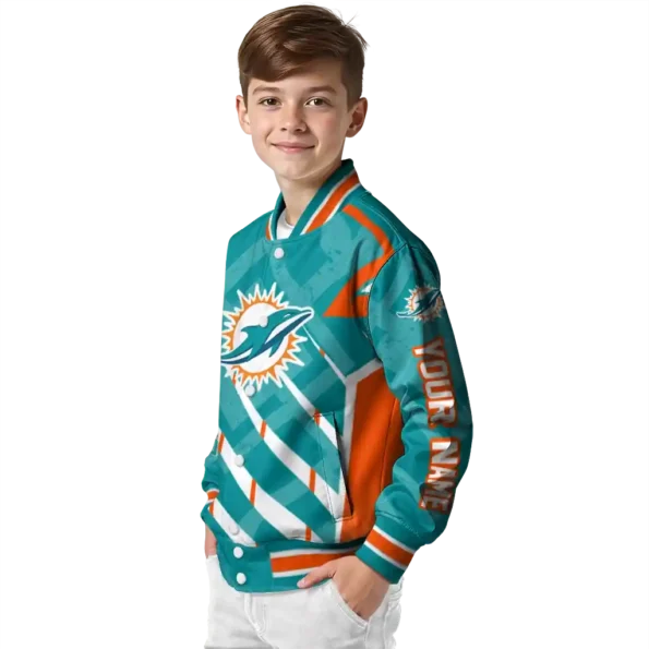 personalized miami dolphins chevron angles aqua varsity jacket trendy