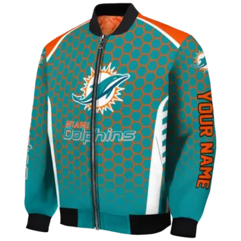 personalized miami dolphins hexagon grid aqua bomber jacket best selling