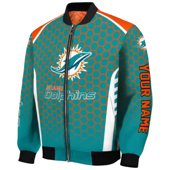 personalized miami dolphins hexagon grid aqua bomber jacket best selling
