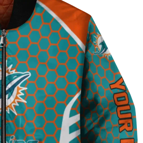 personalized miami dolphins hexagon grid aqua bomber jacket premium grade