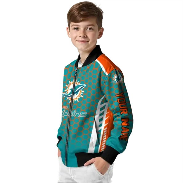 personalized miami dolphins hexagon grid aqua bomber jacket trendy