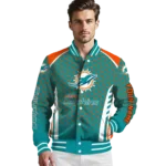 personalized miami dolphins hexagon grid aqua varsity jacket best selling
