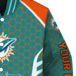 personalized miami dolphins hexagon grid aqua varsity jacket best selling