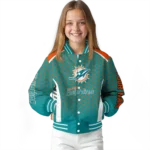 personalized miami dolphins hexagon grid aqua varsity jacket best selling