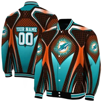 personalized miami dolphins mesh chest red crocs black varsity jacket fashion forward