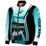 personalized miami dolphins mesh effect aqua black bomber jacket best selling