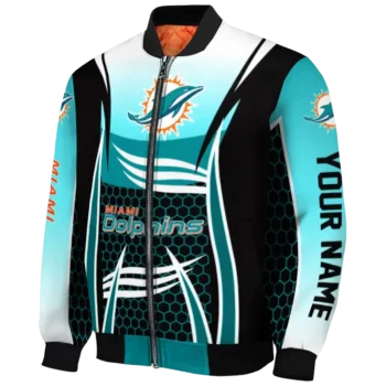 personalized miami dolphins mesh effect aqua black bomber jacket best selling