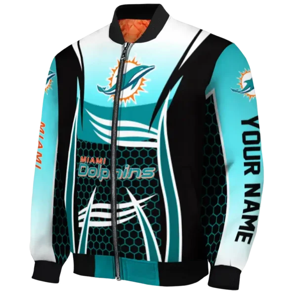 personalized miami dolphins mesh effect aqua black bomber jacket best selling