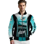 personalized miami dolphins mesh effect aqua black bomber jacket best selling