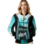 personalized miami dolphins mesh effect aqua black bomber jacket best selling