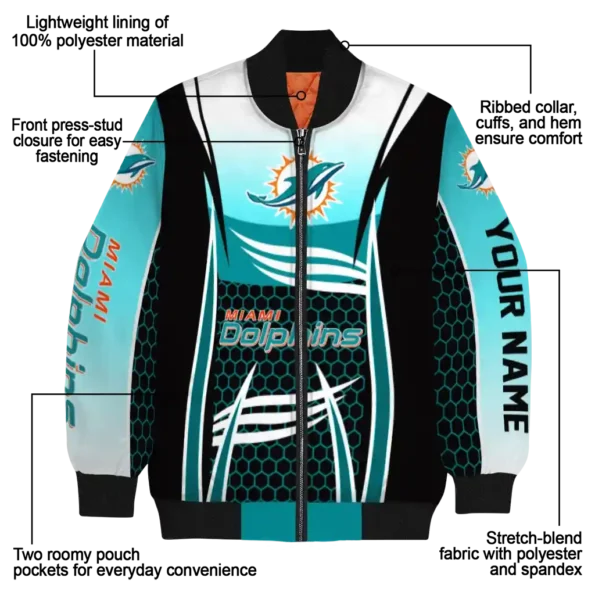 personalized miami dolphins mesh effect aqua black bomber jacket new arrival