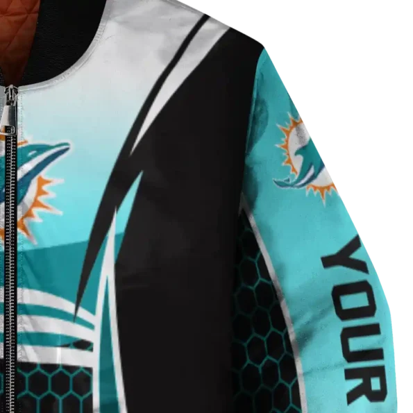 personalized miami dolphins mesh effect aqua black bomber jacket premium grade