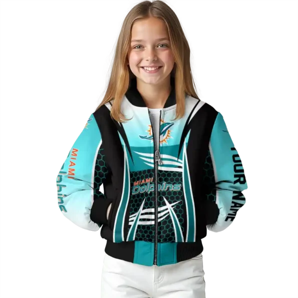 personalized miami dolphins mesh effect aqua black bomber jacket top rated
