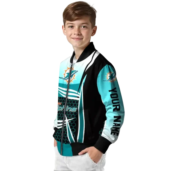 personalized miami dolphins mesh effect aqua black bomber jacket trendy