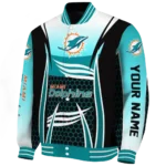 personalized miami dolphins mesh effect aqua black varsity jacket best selling