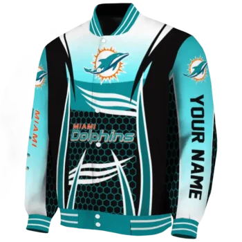 personalized miami dolphins mesh effect aqua black varsity jacket best selling